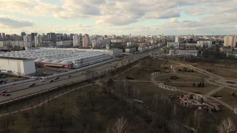 Flight over the spring city park. Walkways are visible. Patterns of park alleys. Stock Footage 150563684