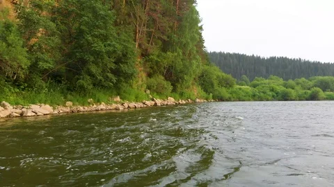 Flight over the spruce forest and over the Chusovaya river Stock Footage 113178418