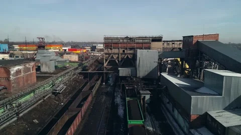 Flight over the station for loading coal onto railway cars. Aerial view Stock Footage 203921012