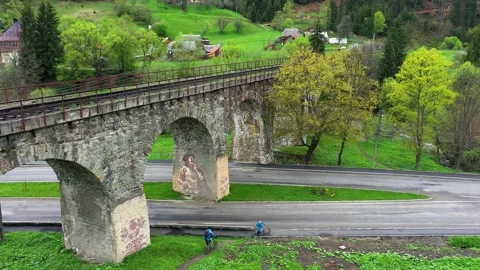 Flight over the stone bridge Stock Footage 171418854