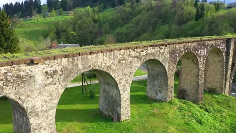 Flight over the stone bridge Stock Footage 171420687
