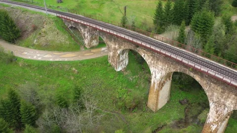 Flight over the stone bridge Stock Footage 171424000