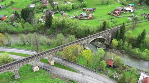 Flight over the stone bridge Stock Footage 171424209