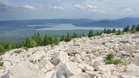 Flight over a stone river of marble stones. Stock Footage 114057803