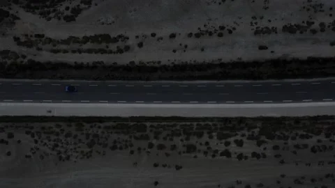 Flight over a straight road, Driving car, Top-donw, 10 Bits Video stock 164868893
