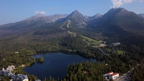 Flight over Strbske Pleso, Slovakia Stock Footage 100787704