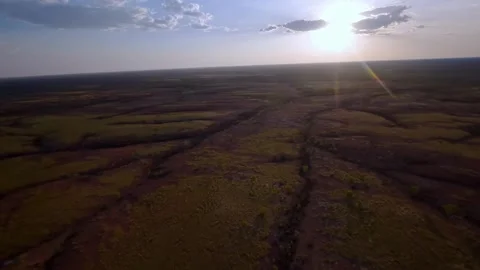 Flight over the sunset, drone shot, Queensland outback, Australia Stock Footage 262935698