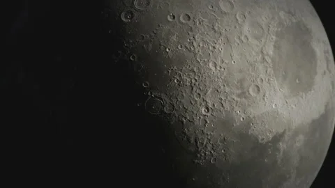 Flight over the surface of the moon. Detailed 3D moon animation. Sci-fi Stock Footage 218453436
