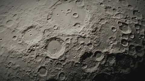 Flight over the surface of the moon. Detailed 3D moon animation. Sci-fi Video stock 218454138