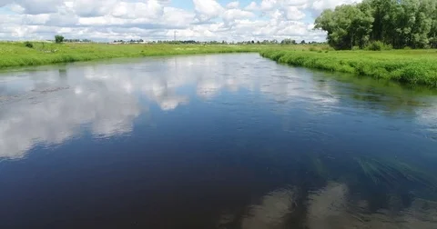 Flight over the surface of the river Stock Footage 77772853