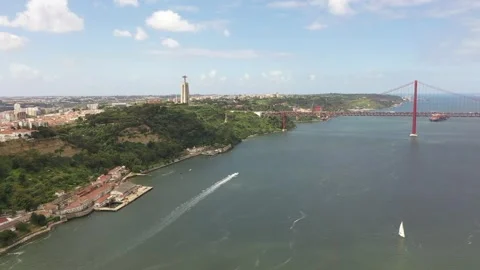 Flight over Tagus river Stock Footage 308649431