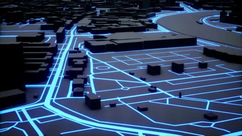 Flight over the Tech Digital City 3D rendering Video stock 201301920