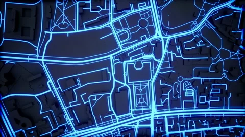 Flight over the Tech Digital City 3D Animation Video stock 201307875