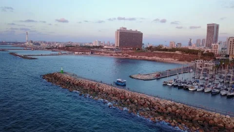 Flight Over Tel Aviv Beach and Marina Drone Footage Stock Footage 171531463