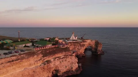 Flight over the temple chapel of St. Nicholas on Cape Tarkhankut on the Crimea. Stock-Footage 168899362
