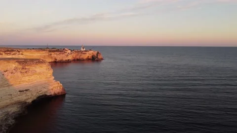 Flight over the temple chapel of St. Nicholas on Cape Tarkhankut on the Crimea. Stock-Footage 168899791