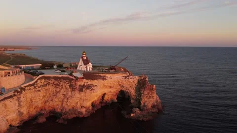 Flight over the temple chapel of St. Nicholas on Cape Tarkhankut on the Crimea. Stock-Footage 168900114