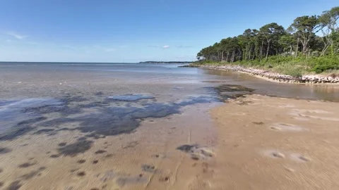 Flight over tidal sand bars Chesapeake Bay Virginia 스톡 동영상 280447652