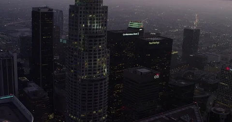 A flight over the top of DTLA Stock Footage 77765940