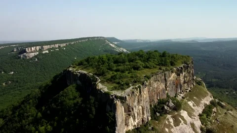 Flight over the top of the mountain, where the ancient Tatar city is located Stock Footage 160855167