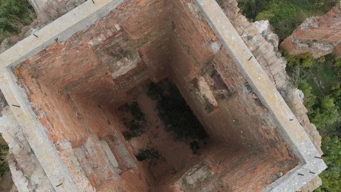 Flight Over the Tower of the Old Castle, Descent into the Tower Stock Footage 98641659