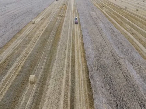 Flight over the tractor working in field 8 Stock Footage 70348857