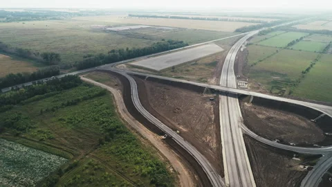 Flight over a traffic intersection. Transport interchange of highways. Road Video stock 138045563