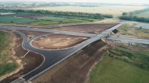 Flight over the traffic intersection. Transport interchange of highways. Road Stock-Footage 138045767