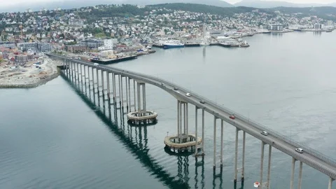Flight over The Tromsø Bridge Stock Footage 129447123