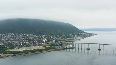 Flight over The Tromsø Bridge Stock Footage 129449683