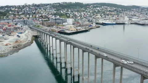 Flight over The Tromsø Bridge Stock Footage 129449967