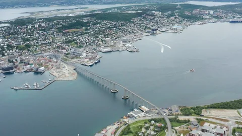Flight over The Tromsø Bridge Stock Footage 129449972