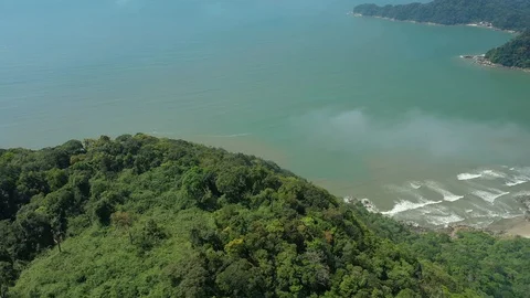 Flight over tropical beach and atlantic forest Stock Footage 127593792