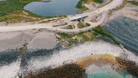 Flight over the tundra and lakes. Kola Peninsula, Russia. Stock Footage 104545809