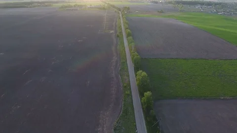 Flight over Ukrainian plowed fields Stock Footage 75305724