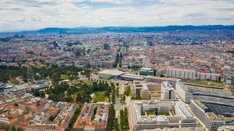 Flight over vienna cityscape train station aerial panorama 4k timelapse austria Stock Footage 115045460
