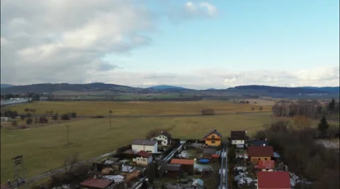 Flight over the village Stock Footage 35342609