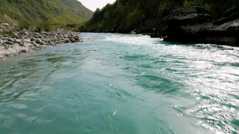 Flight over the Vjosa River with its Turquoise Water Video stock 255380222