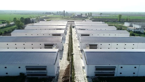 Flight Over Warehouse Storage Buildings. Industrial Area Village. Stock Footage 115270697