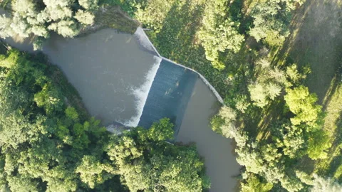 Flight over a  waterfall of small river Stock Footage 135063550