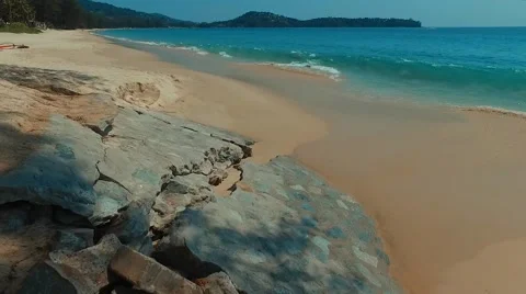 Flight over waves on the Bang Tao beach. Phuket. Thailand. Stock Footage