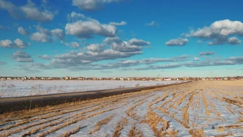 Flight over winter fields and forests in the suburbs of St. Petersburg 36 Stock Footage 136061465