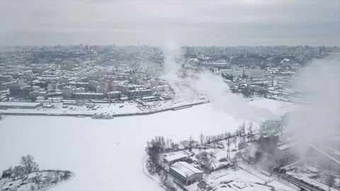 Flight over winter Kyiv during the war, humanitarian catastrophe, problems with Stock Footage 225857038