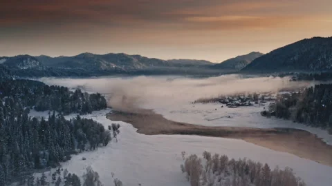 Flight over winter mountain, Altai, Siberia Video stock 152375986