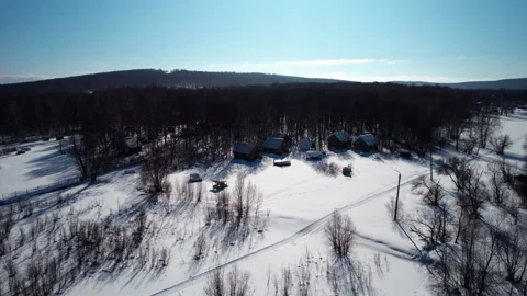 Flight over a winter village Stock Footage 329101114
