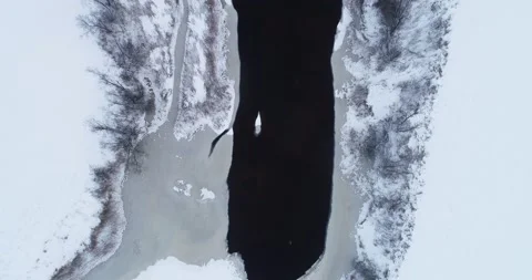 Flight over a wintery river Stock Footage 147357725
