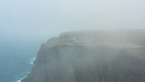 Flight over World Globe monument at North Cape Stock Footage 128448774