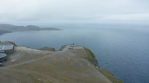 Flight over World Globe monument at North Cape Stock Footage 128449529