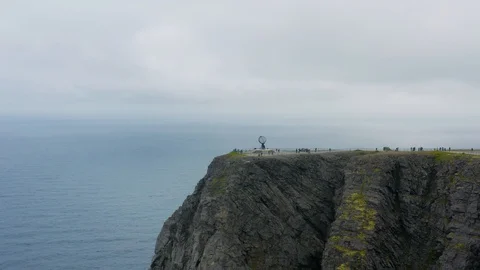 Flight over World Globe monument at North Cape Stock Footage 128449543