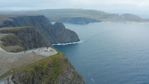 Flight over World Globe monument at North Cape Stock Footage 128449735
